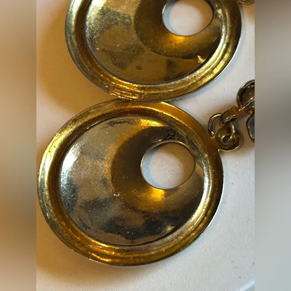 Vintage Navy Enamel Swirl Dangle Earrings Gold Tone Retro Statement Jewelry - Picture 9 of 9